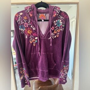 Johnny Was Tinasha Velour Pullover Hoodie Embroidered Women Size Small